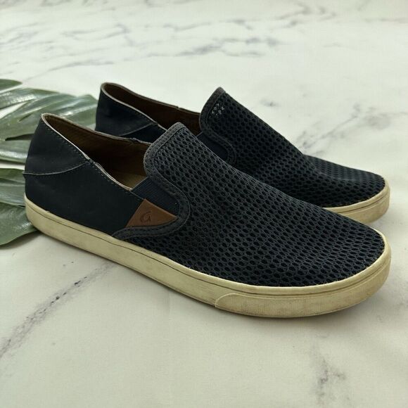Olukai Womens Pehuea Sneaker Flats Size 10 Navy Blue Woven Slip On - Picture 1 of 7